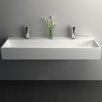 47 Inch Wall-Mount Double Sink Stone Resin Matte White Trough Bathroom Sink